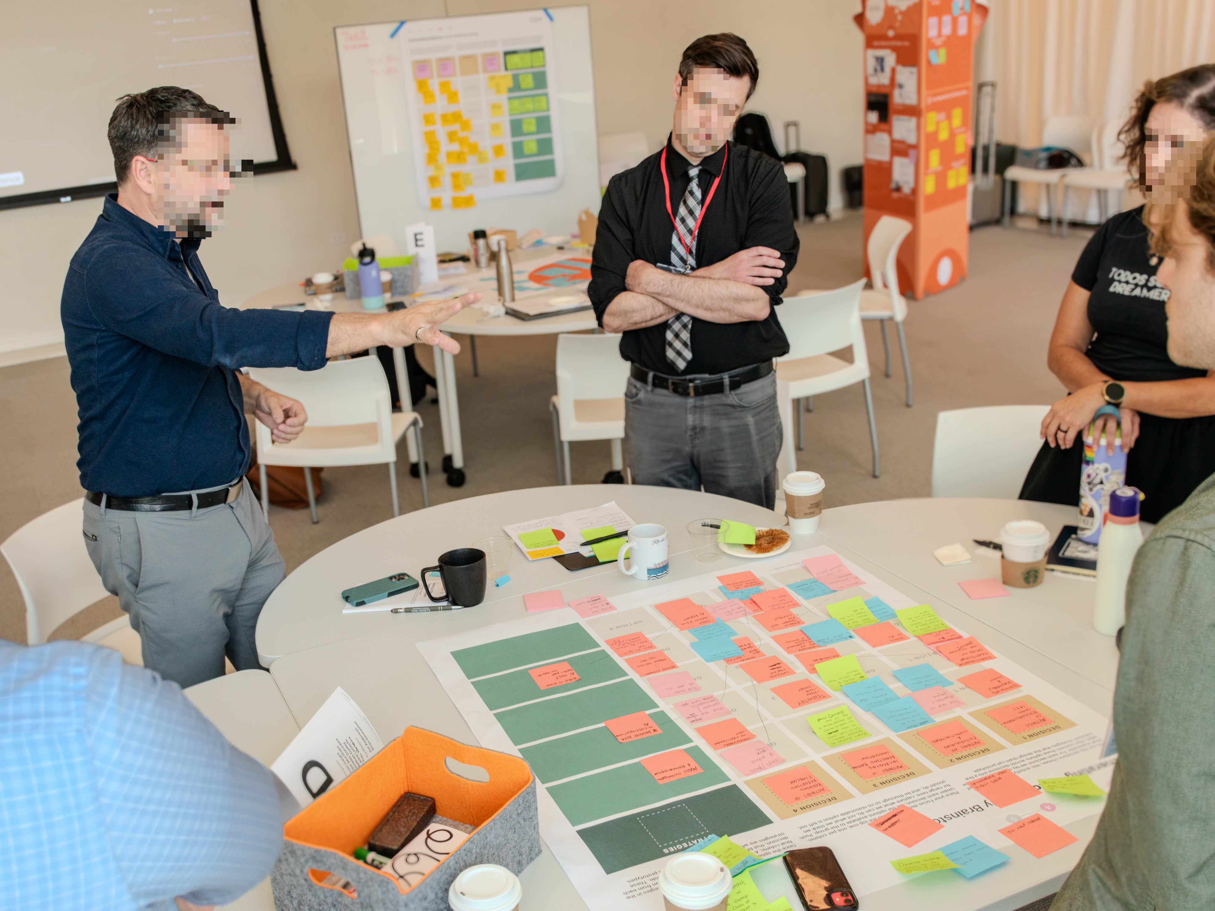 Stakeholders scoring concepts on a sticky-note grid during the scope-setting workshop