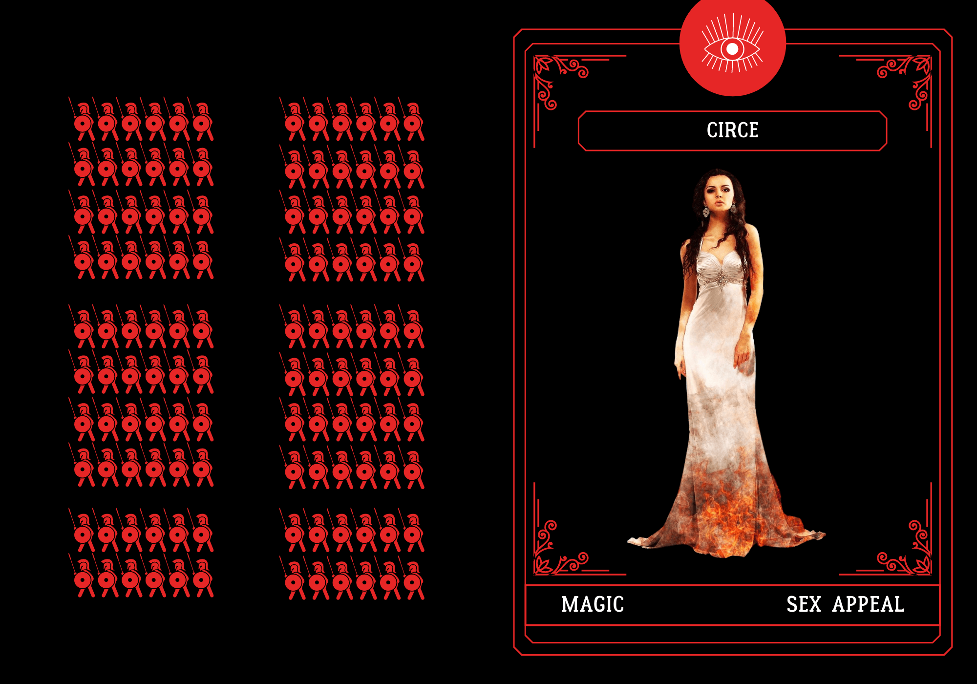 Card illustrating
            Circe's features and attributes