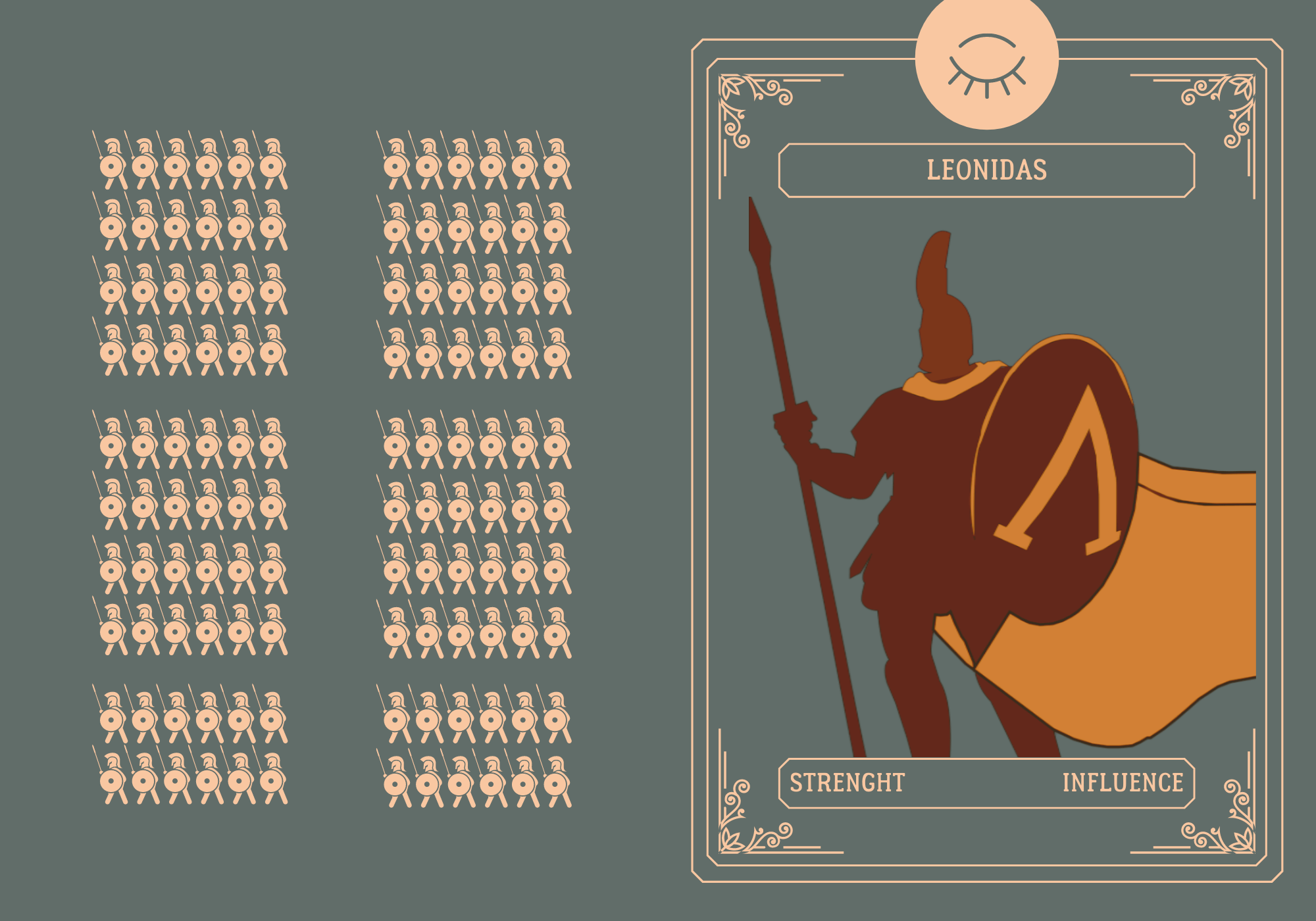 Card illustrating
            Leonidas' features and attributes